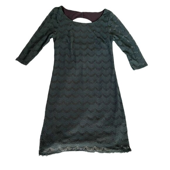 Free People Dark Green Lace Overlay Metallic Lined Open Back Dress Woman's Sz S - Picture 9 of 9